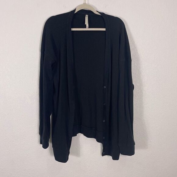 The Group Babaton | Aritzia Black Waffle Knit Cardigan Sweater - Picture 1 of 5